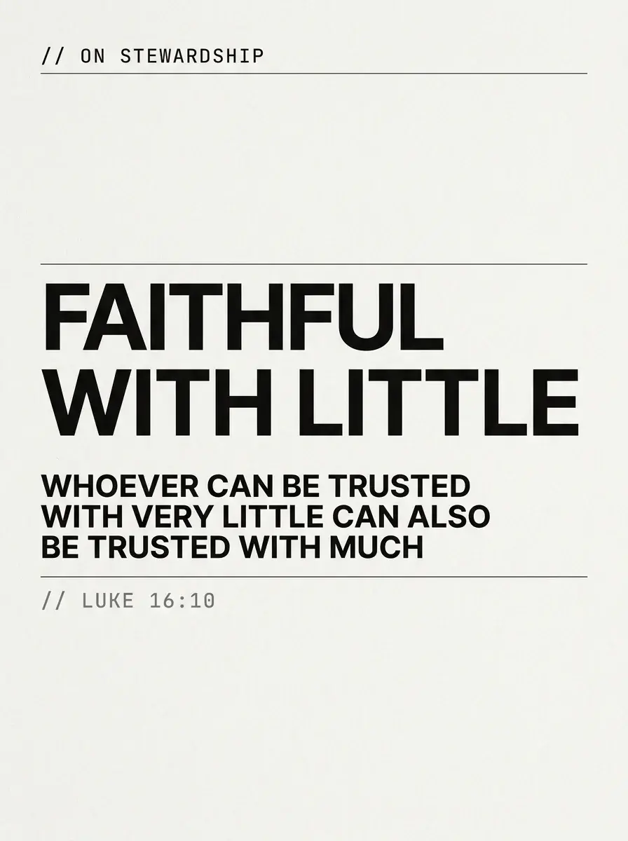 Infographic reading Faithful With Little, citing Luke 16:10 NIV - garage gym on a budget