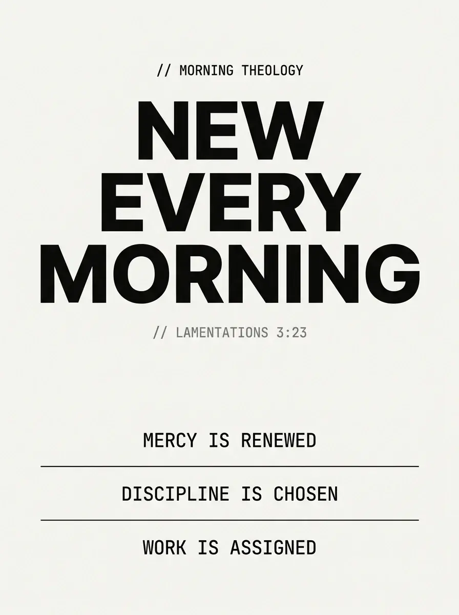 Typographic infographic reading New Every Morning with citation from Lamentations 3:23 - morning prayer routine for athletes